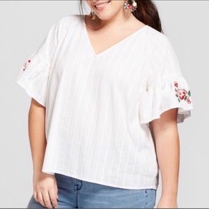Ava & Viv Linen Boho Floral Sleeve Top - 1X
